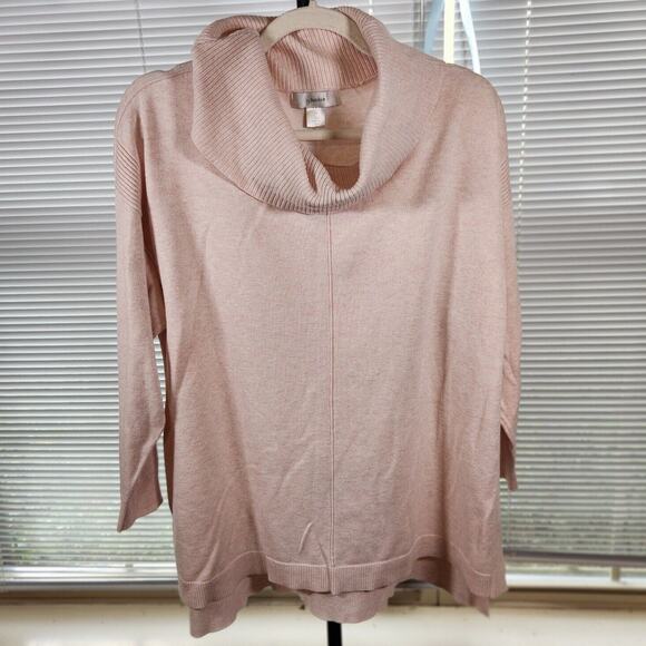 CJ Banks 1X $80 Blush Pink Rayon Cowlneck Pullover Sweater Luxury Knit - Picture 1 of 9
